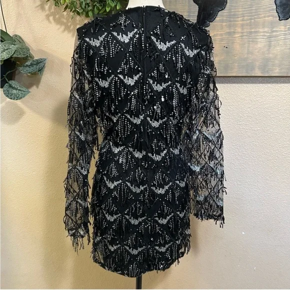 Playful Composure Black Fringe Sequin Mini Dress - Picture 8 of 9